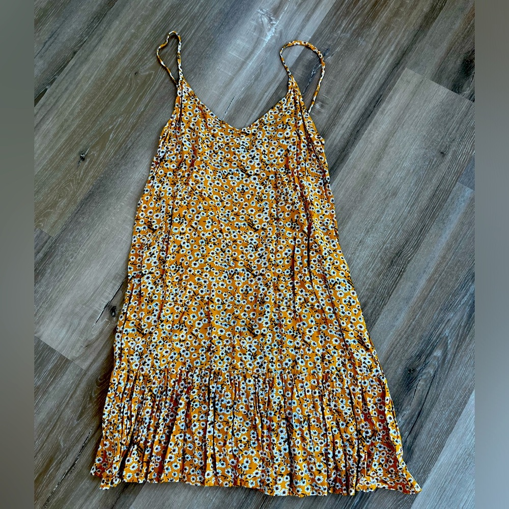 floral yellow beach dress with adjustable straps